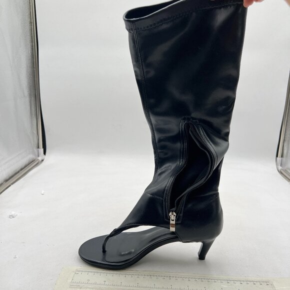 Black Long Boots Round Toe Sandals Booties Low Heels Flip Flop Side Zippers Shoe - Picture 1 of 7